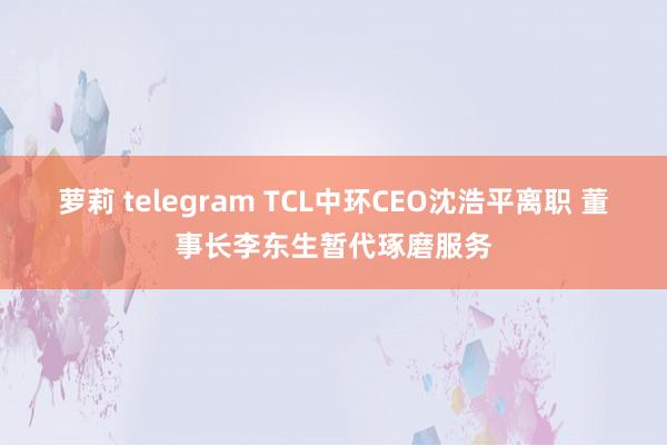 萝莉 telegram TCL中环CEO沈浩平离职 董事长李东生暂代琢磨服务